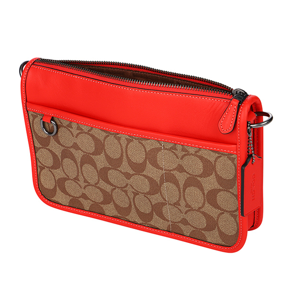 Coach Signature Color Block Shoulder Bag Brown Red - Picture 4 of 9